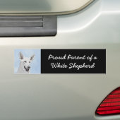 White Shepherd Painting - Cute Original Dog Art Bumpersticker (Op auto)