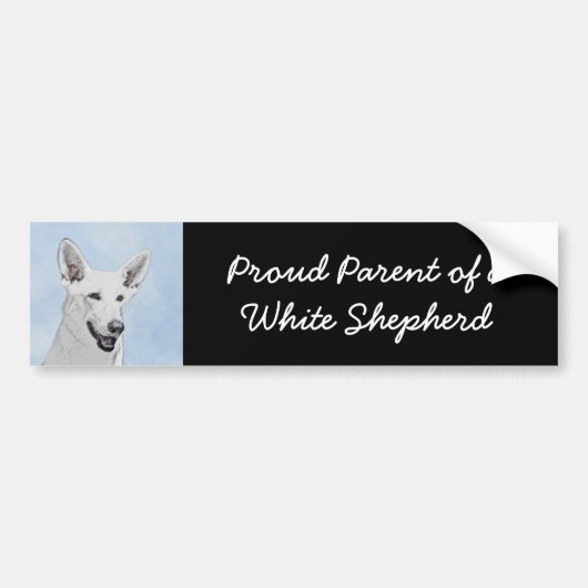 White Shepherd Painting - Cute Original Dog Art Bumpersticker (Voorkant)