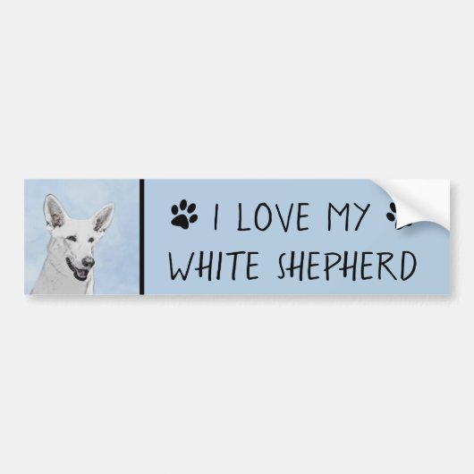 White Shepherd Painting - Cute Original Dog Art Bumpersticker (Voorkant)