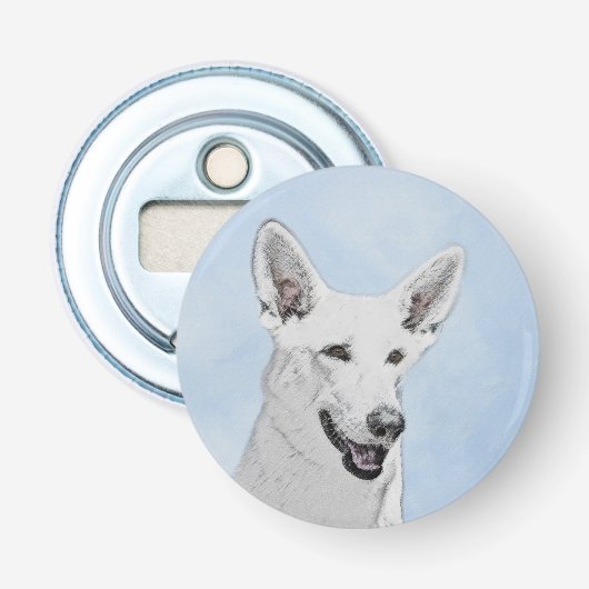 White Shepherd Painting - Cute Original Dog Art Button Flesopener (Voorkant)