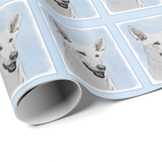 White Shepherd Painting - Cute Original Dog Art Cadeaupapier (Rol Hoek)
