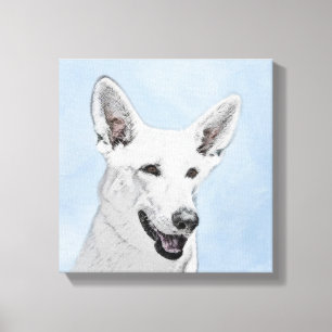 White Shepherd Painting - Cute Original Dog Art Canvas Afdruk