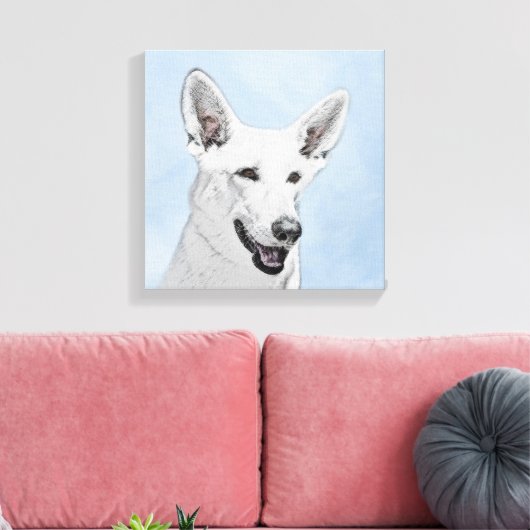 White Shepherd Painting - Cute Original Dog Art Canvas Afdruk (Insitu (Woonkamer))