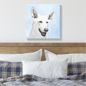 White Shepherd Painting - Cute Original Dog Art Canvas Afdruk (Insitu (Slaapkamer))