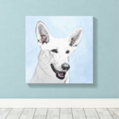 White Shepherd Painting - Cute Original Dog Art Canvas Afdruk (Insitu (Houten vloer))