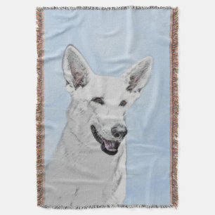 White Shepherd Painting - Cute Original Dog Art Deken