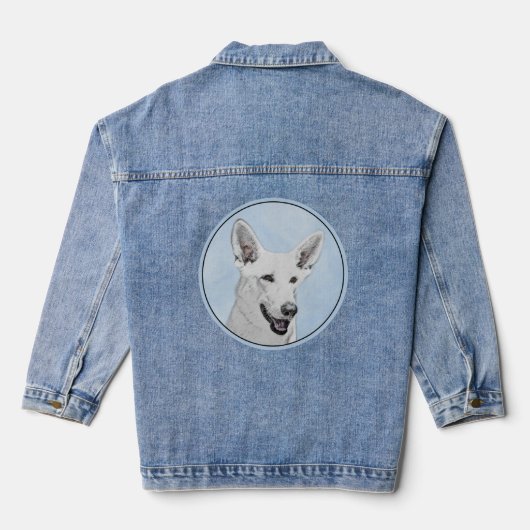 White Shepherd Painting - Cute Original Dog Art Denim Jacket (Achterkant)