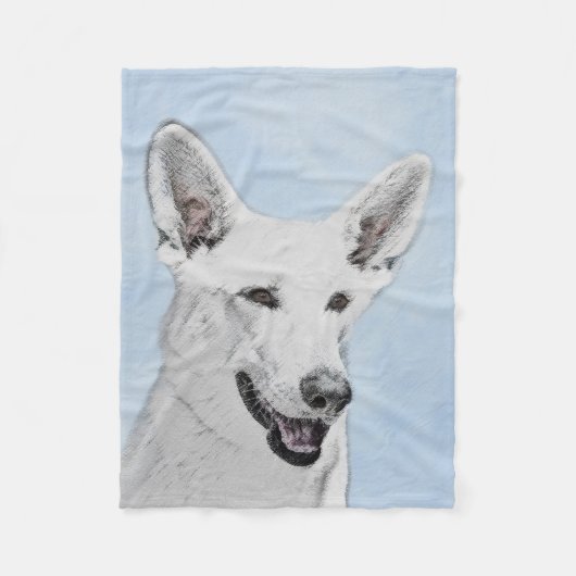 White Shepherd Painting - Cute Original Dog Art Fleece Deken (Voorkant)