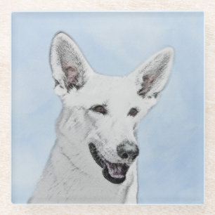 White Shepherd Painting - Cute Original Dog Art Glazen Onderzetter