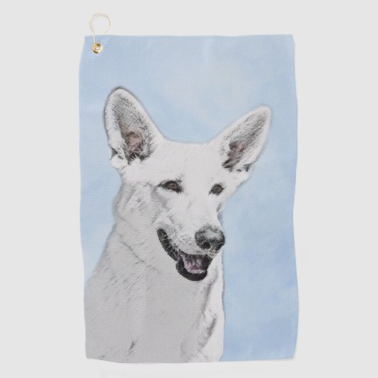 White Shepherd Painting - Cute Original Dog Art Golfhanddoek (Voorkant)
