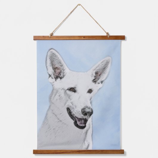 White Shepherd Painting - Cute Original Dog Art Hangend Wandkleed (Voorkant)