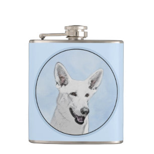 White Shepherd Painting - Cute Original Dog Art Heupfles
