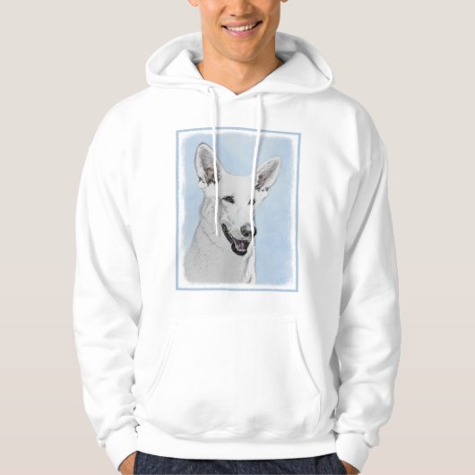 White Shepherd Painting - Cute Original Dog Art Hoodie (Voorkant)
