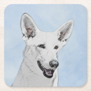 White Shepherd Painting - Cute Original Dog Art Kartonnen Onderzetters