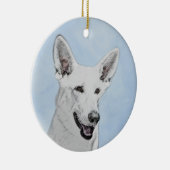 White Shepherd Painting - Cute Original Dog Art Keramisch Ornament (Rechts)