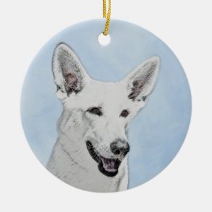 White Shepherd Painting - Cute Original Dog Art Keramisch Ornament