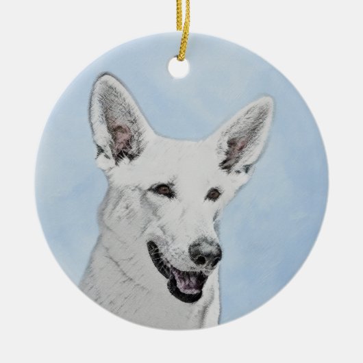 White Shepherd Painting - Cute Original Dog Art Keramisch Ornament (Voorkant)