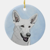 White Shepherd Painting - Cute Original Dog Art Keramisch Ornament (Achterkant)