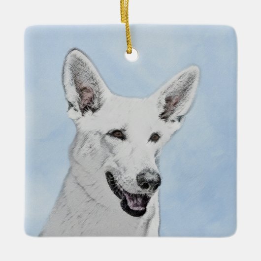 White Shepherd Painting - Cute Original Dog Art Keramisch Ornament (Voorkant)