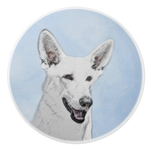 White Shepherd Painting - Cute Original Dog Art Keramische Knop