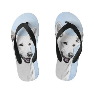 White Shepherd Painting - Cute Original Dog Art Kinder Teenslippers