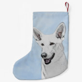 White Shepherd Painting - Cute Original Dog Art Kleine Kerstsok (Achterkant)