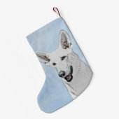 White Shepherd Painting - Cute Original Dog Art Kleine Kerstsok (Achterkant (Hangend))