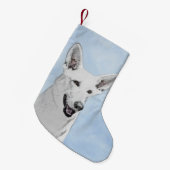 White Shepherd Painting - Cute Original Dog Art Kleine Kerstsok (Voorkant (Hangend))
