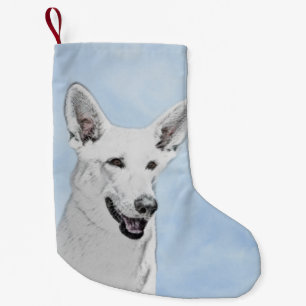 White Shepherd Painting - Cute Original Dog Art Kleine Kerstsok