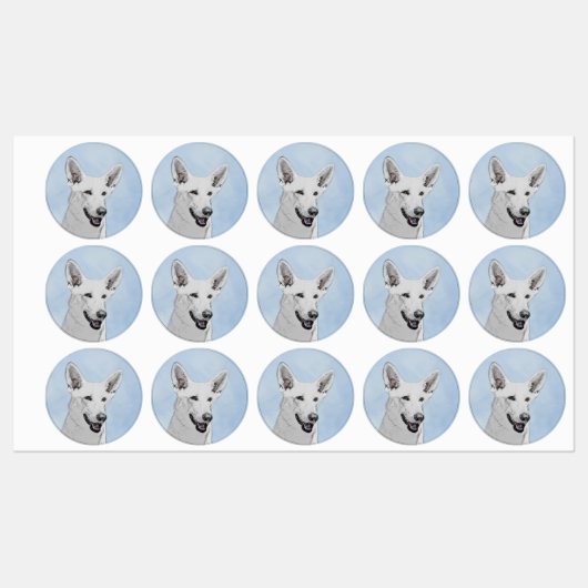 White Shepherd Painting - Cute Original Dog Art Labels (Vel)