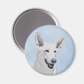 White Shepherd Painting - Cute Original Dog Art Magneet (Voorkant / Achterkant)