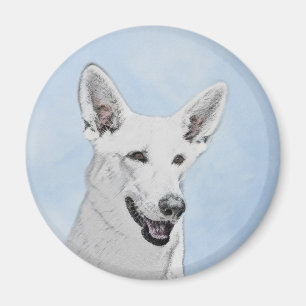 White Shepherd Painting - Cute Original Dog Art Magneet
