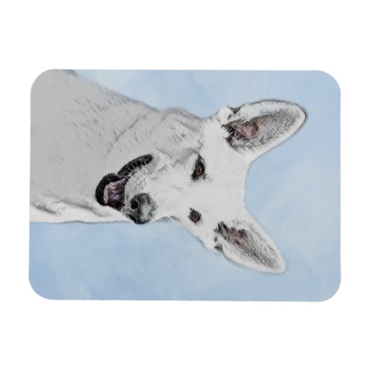 White Shepherd Painting - Cute Original Dog Art Magneet (Horizontaal)