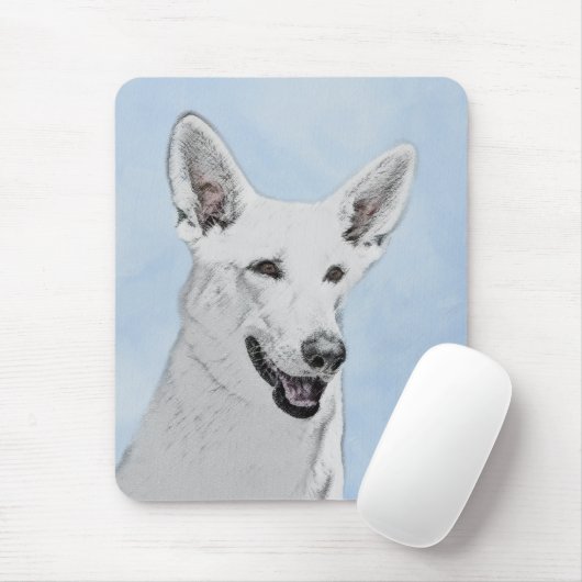 White Shepherd Painting - Cute Original Dog Art Muismat (Met muis)