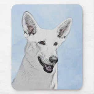White Shepherd Painting - Cute Original Dog Art Muismat