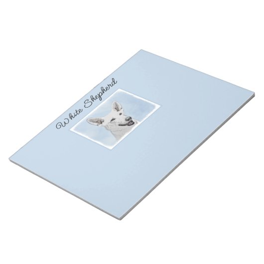 White Shepherd Painting - Cute Original Dog Art No Notitieblok (Schuin)