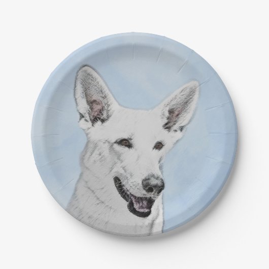 White Shepherd Painting - Cute Original Dog Art Papieren Bordje (Voorkant)