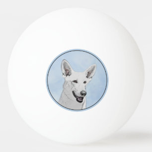 White Shepherd Painting - Cute Original Dog Art Pingpongbal