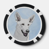 White Shepherd Painting - Cute Original Dog Art Poker Chips (Achterkant)