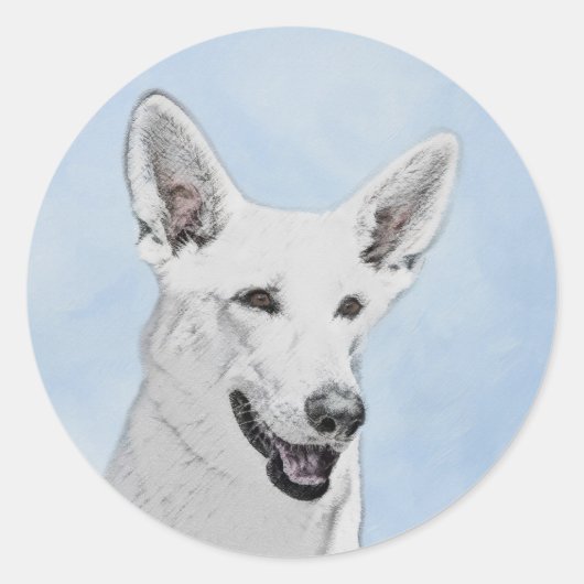 White Shepherd Painting - Cute Original Dog Art Ronde Sticker (Voorkant)