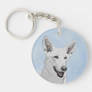 White Shepherd Painting - Cute Original Dog Art Sleutelhanger
