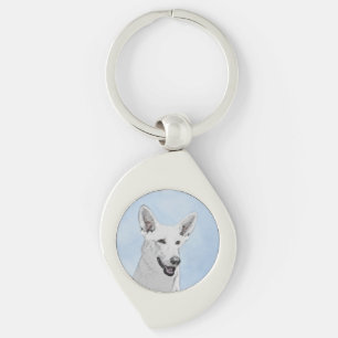 White Shepherd Painting - Cute Original Dog Art Sleutelhanger