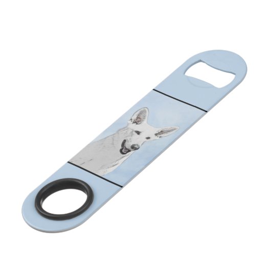 White Shepherd Painting - Cute Original Dog Art Speed Flessenopener (Achterkant Gekanteld)