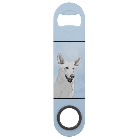 White Shepherd Painting - Cute Original Dog Art Speed Flessenopener (Voorkant)