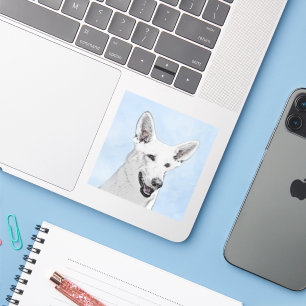 White Shepherd Painting - Cute Original Dog Art Sticker