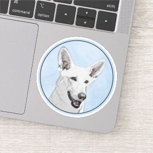 White Shepherd Painting - Cute Original Dog Art Sticker