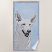 White Shepherd Painting - Cute Original Dog Art Strandlaken (Voorkant)