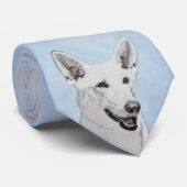 White Shepherd Painting - Cute Original Dog Art Stropdas (Opgerold)