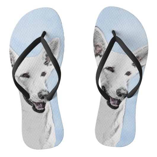 White Shepherd Painting - Cute Original Dog Art Teenslippers (Voetbed)