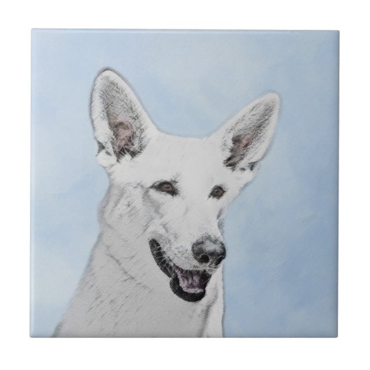 White Shepherd Painting - Cute Original Dog Art Tegeltje (Voorkant)